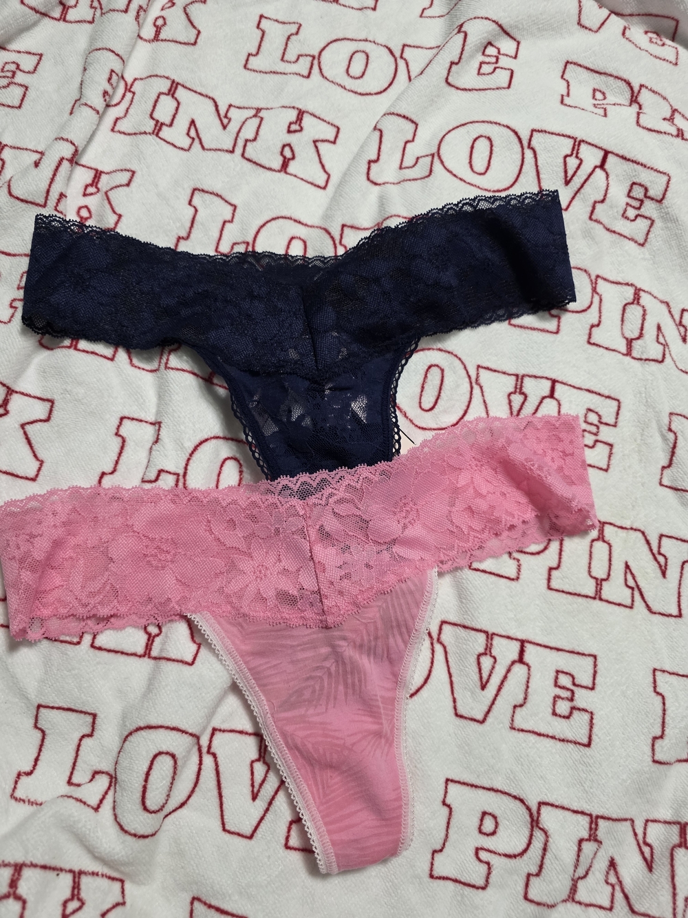 NWT Victoria's Secret Lace Thong Panties - Navy & Pink